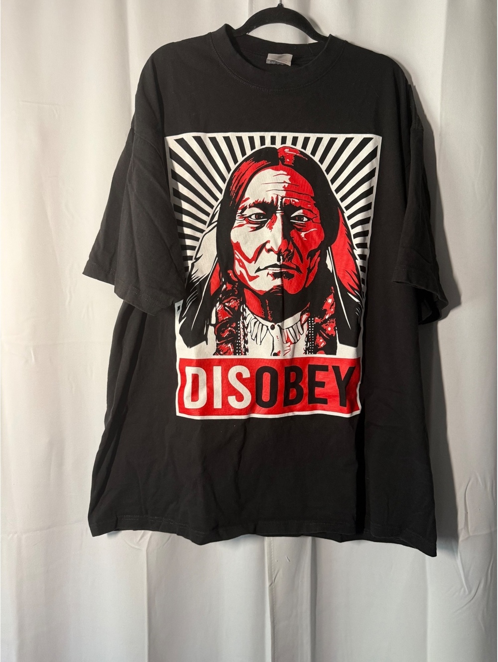 Liberty Maniacs 3XL Black Cotton Disobey Graphic T-Shirt feat. sitting Bull